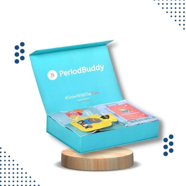 PeriodBuddy™ First Period Kit - Sanitary pads, Period Hygiene, Period Food, Period Tracker, Period Organizer, Period Diary, Best Gift Box For First Menstruation (Inorganic Pads, Without Book)